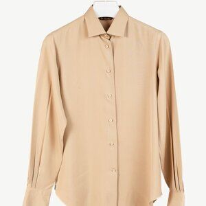 Loro Piana Tan Silk Buttoned Long-Sleeve Shirt
